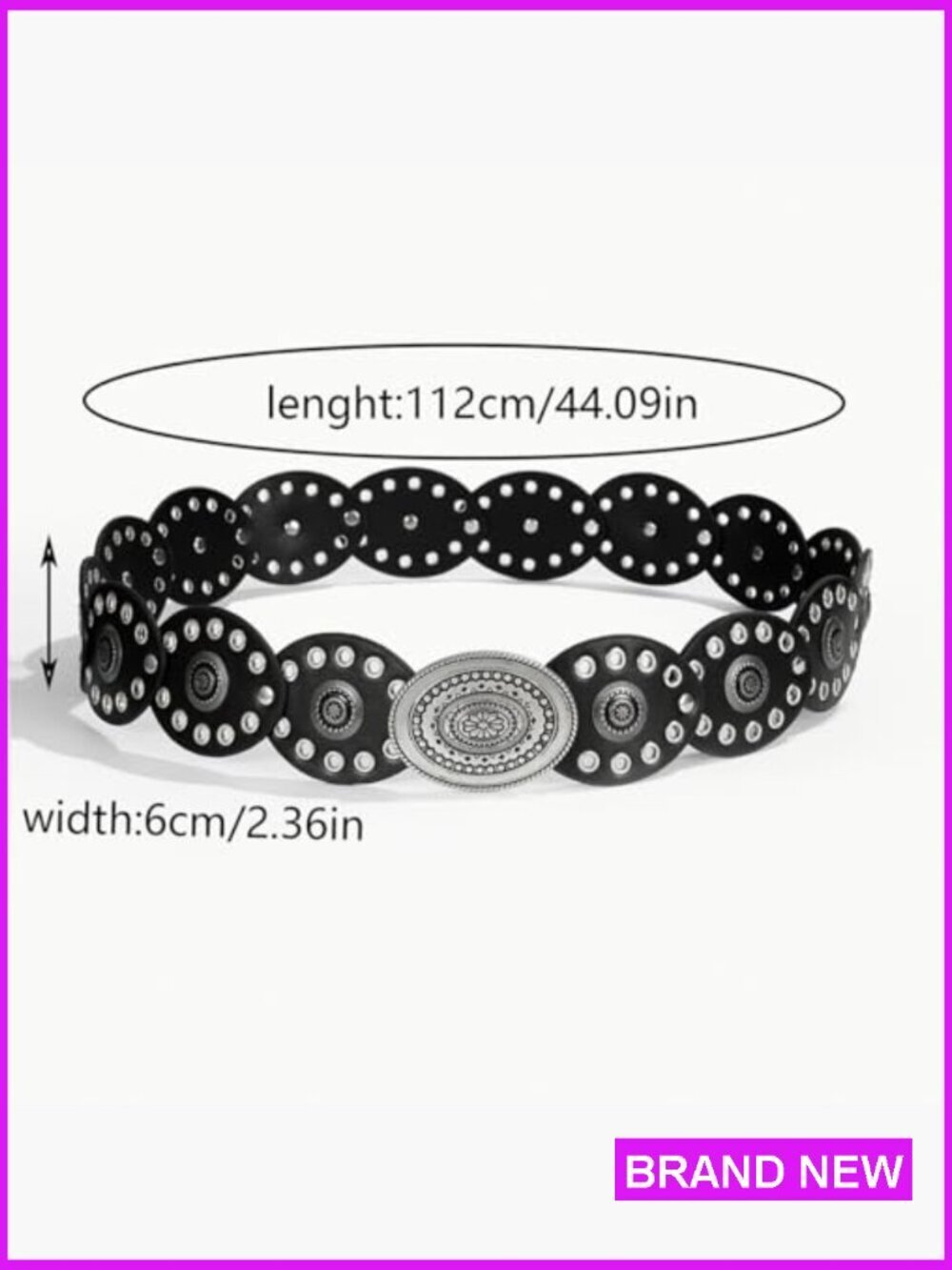 Western Vintage Boho Style PU Leather Wide Disc Belt Adjustable Waist - Picture 4 of 7